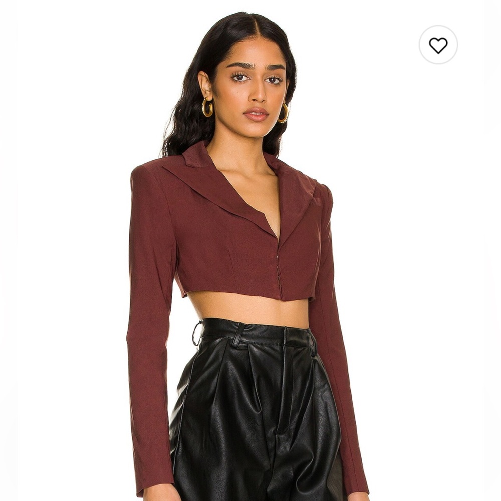 NBD Cropped Chocolate Brown Blazer Top